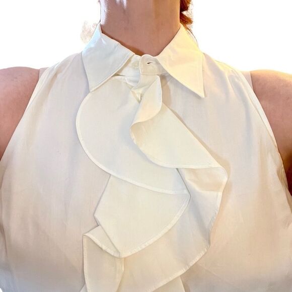 RALPH LAUREN White Ruffle Neck Button Down Sleeveless Peplum classic 14 XL - Picture 3 of 8